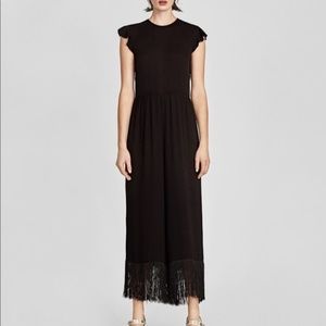 ZARA Women Black Jumpsuit with Hem Fringe